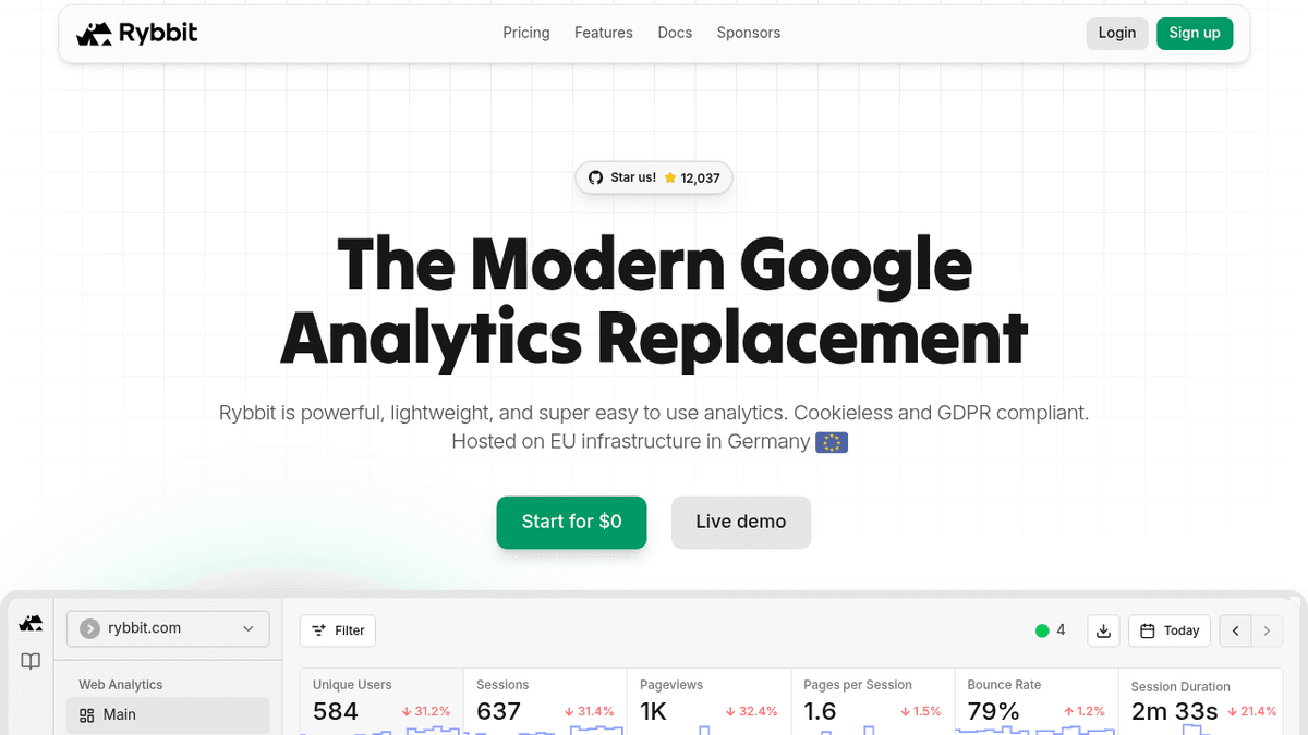 Screenshot of https://rybbit.io/